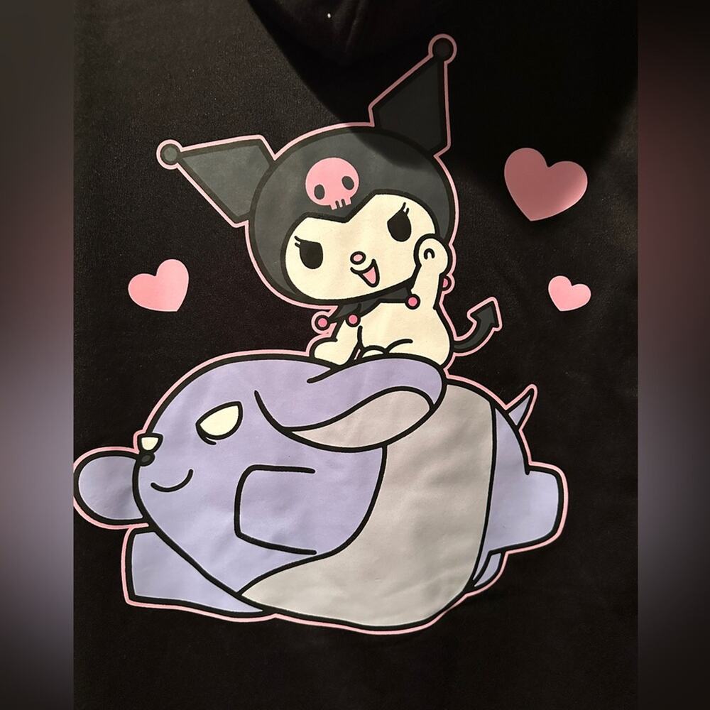 NWOT Sanrio Hello Kitty Kuromi & Baku front & back graphic black hoodie sz L - Picture 5 of 5